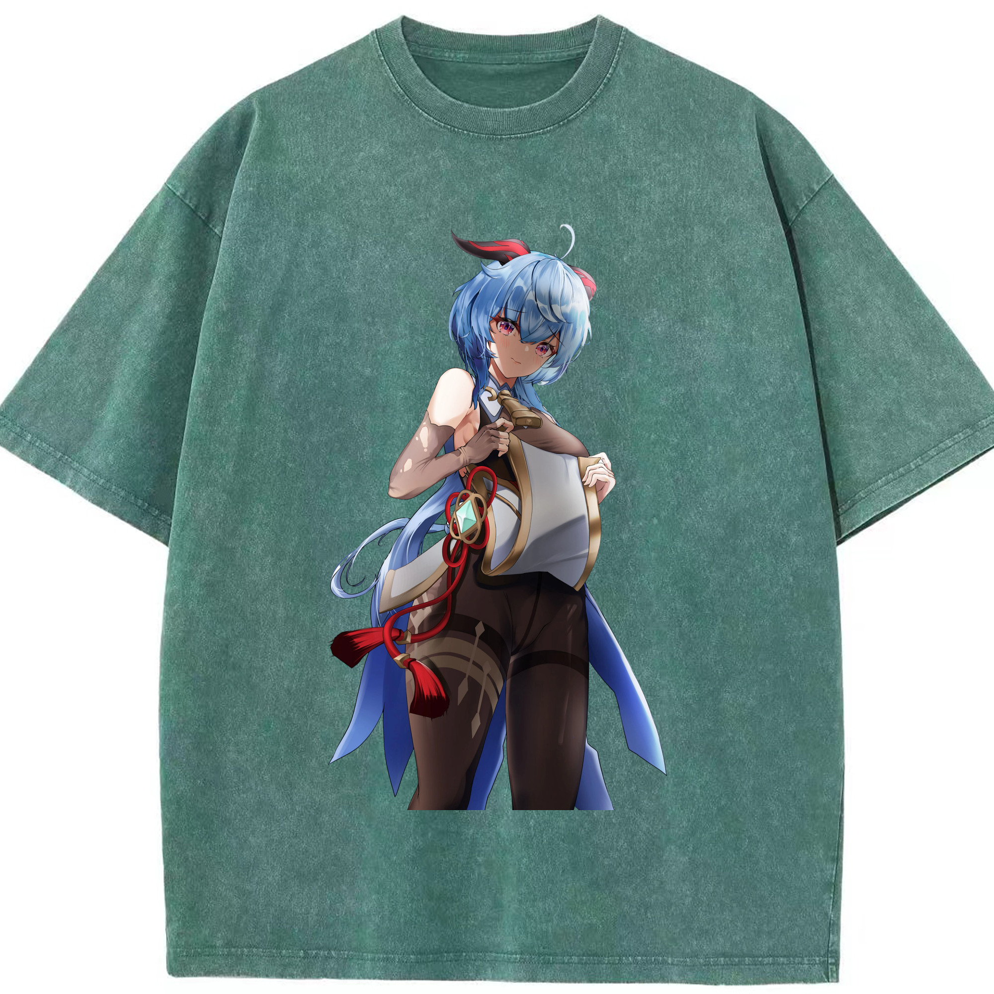 げんし神 甘雨 かんう genshin Ganyu 綿100% ヴィンテージ風 半袖Tシャツ（フロントプリント）